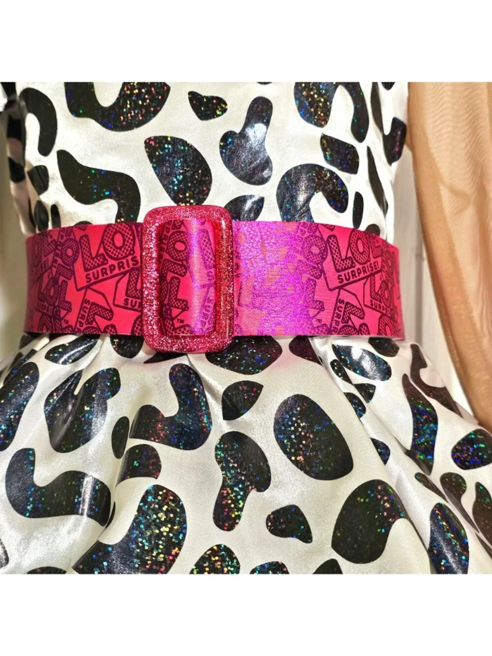 LOL Surprise! Diva Costume Girls 6-8 Bow Belt Dress Wig Pink Leopard Halloween